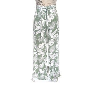 Primark Womens Pants Size 4 High Rise Palms Green Vacation Tropical Coconutgirl